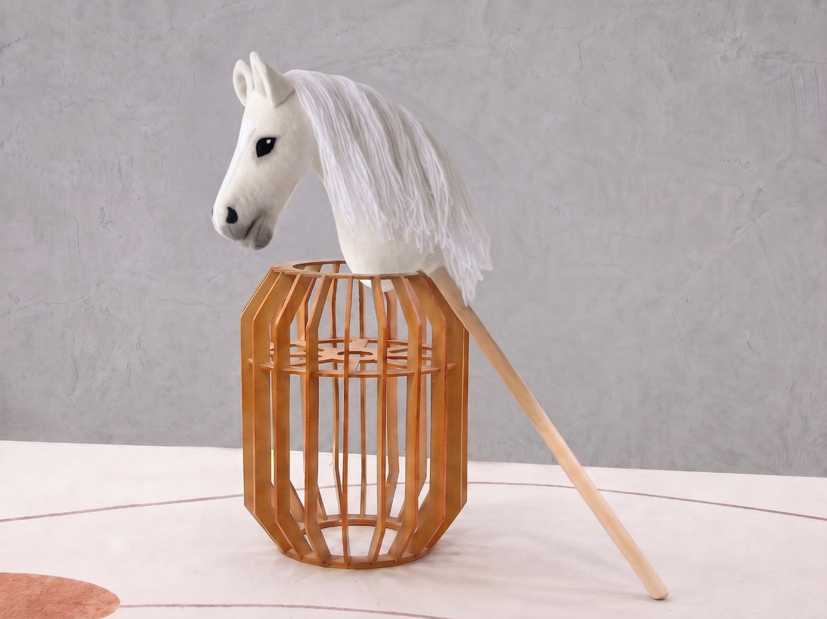 White Stick Horse Toy, Elegant Hobby Horse for Kids Pretend Play, Snowy White Mane, Free Halter Included, Horse Lover Gift
