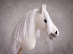 White Stick Horse Toy, Elegant Hobby Horse for Kids Pretend Play, Snowy White Mane, Free Halter Included, Horse Lover Gift