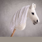 White Stick Horse Toy, Elegant Hobby Horse for Kids Pretend Play, Snowy White Mane, Free Halter Included, Horse Lover Gift