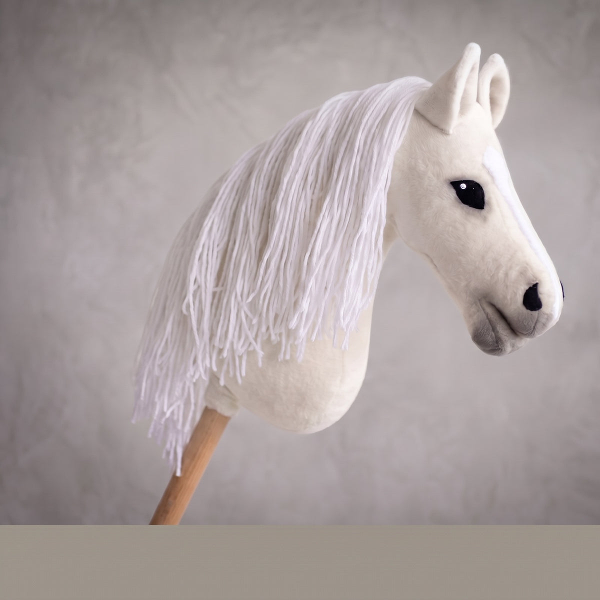 White Stick Horse Toy, Elegant Hobby Horse for Kids Pretend Play, Snowy White Mane, Free Halter Included, Horse Lover Gift