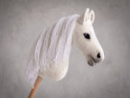 White Stick Horse Toy, Elegant Hobby Horse for Kids Pretend Play, Snowy White Mane, Free Halter Included, Horse Lover Gift