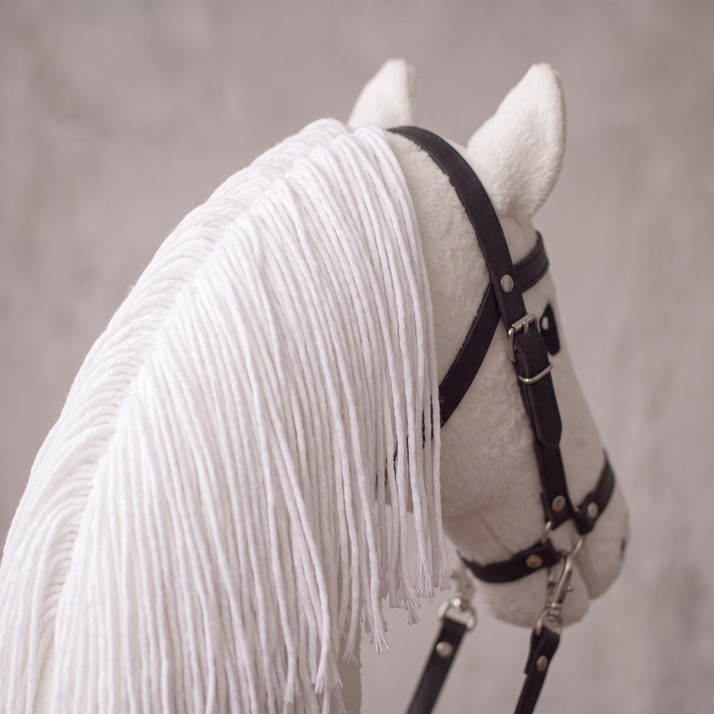 White Stick Horse Toy, Elegant Hobby Horse for Kids Pretend Play, Long White Mane, Black Halter Included, Horse Lover Gift