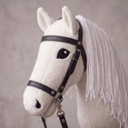 White Stick Horse Toy, Elegant Hobby Horse for Kids Pretend Play, Long White Mane, Black Halter Included, Horse Lover Gift