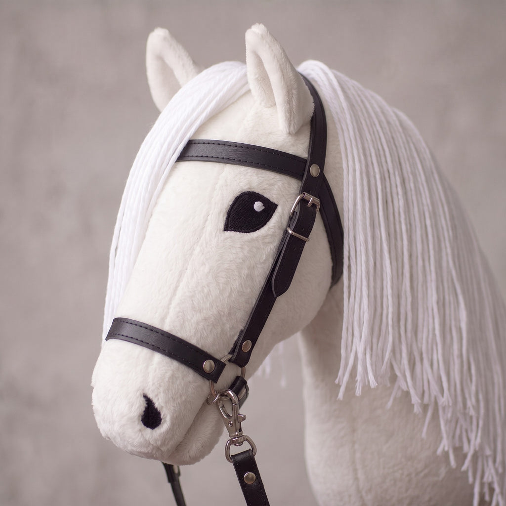 White Stick Horse Toy, Elegant Hobby Horse for Kids Pretend Play, Long White Mane, Black Halter Included, Horse Lover Gift
