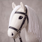 White Stick Horse Toy, Elegant Hobby Horse for Kids Pretend Play, Long White Mane, Black Halter Included, Horse Lover Gift