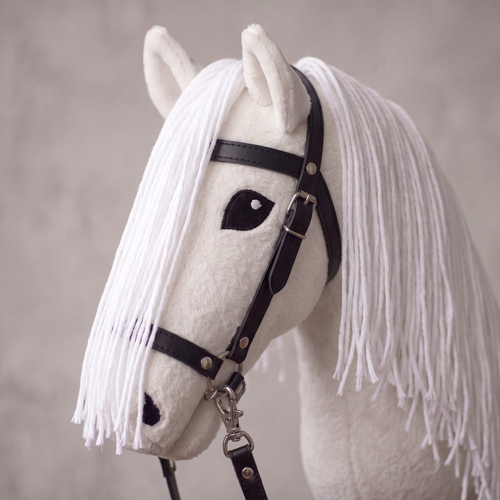 White Stick Horse Toy, Elegant Hobby Horse for Kids Pretend Play, Long White Mane, Black Halter Included, Horse Lover Gift