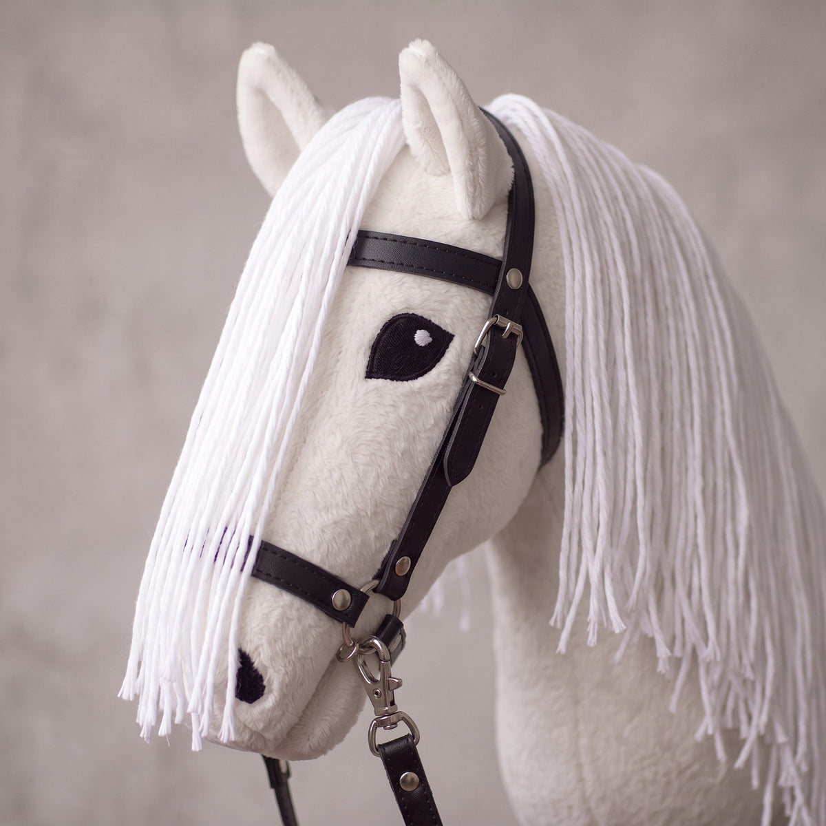 White Stick Horse Toy, Elegant Hobby Horse for Kids Pretend Play, Long White Mane, Black Halter Included, Horse Lover Gift