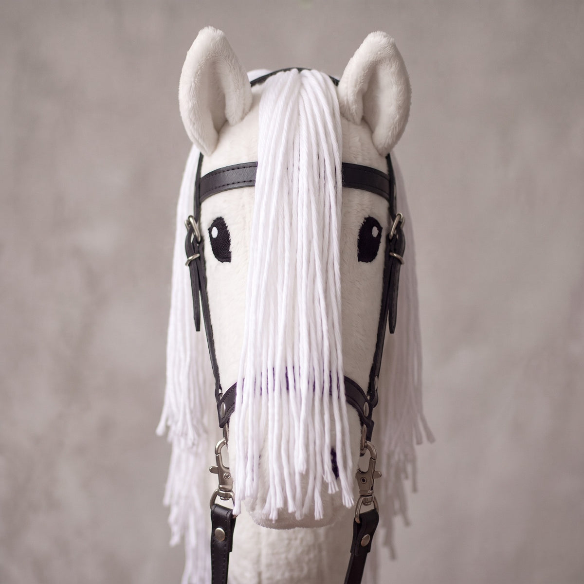 White Stick Horse Toy, Elegant Hobby Horse for Kids Pretend Play, Long White Mane, Black Halter Included, Horse Lover Gift