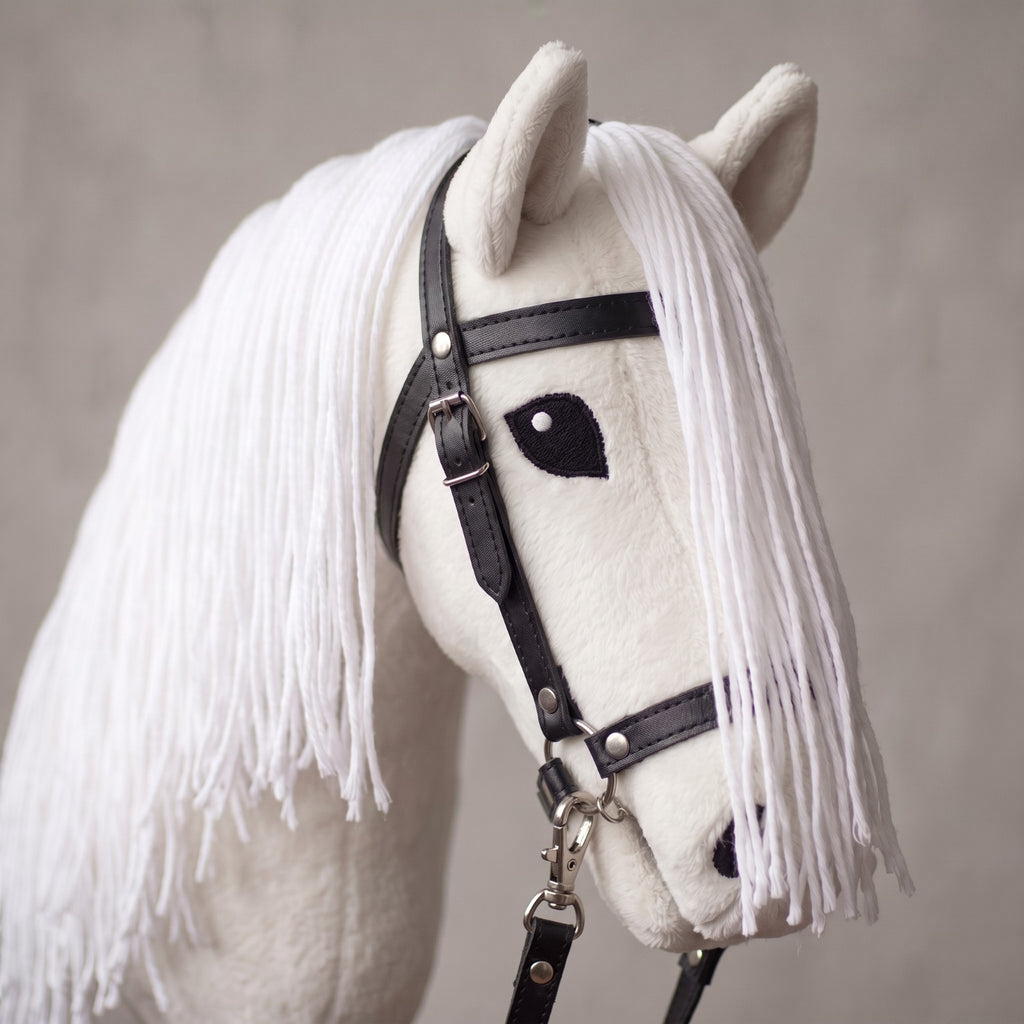 White Stick Horse Toy, Elegant Hobby Horse for Kids Pretend Play, Long White Mane, Black Halter Included, Horse Lover Gift