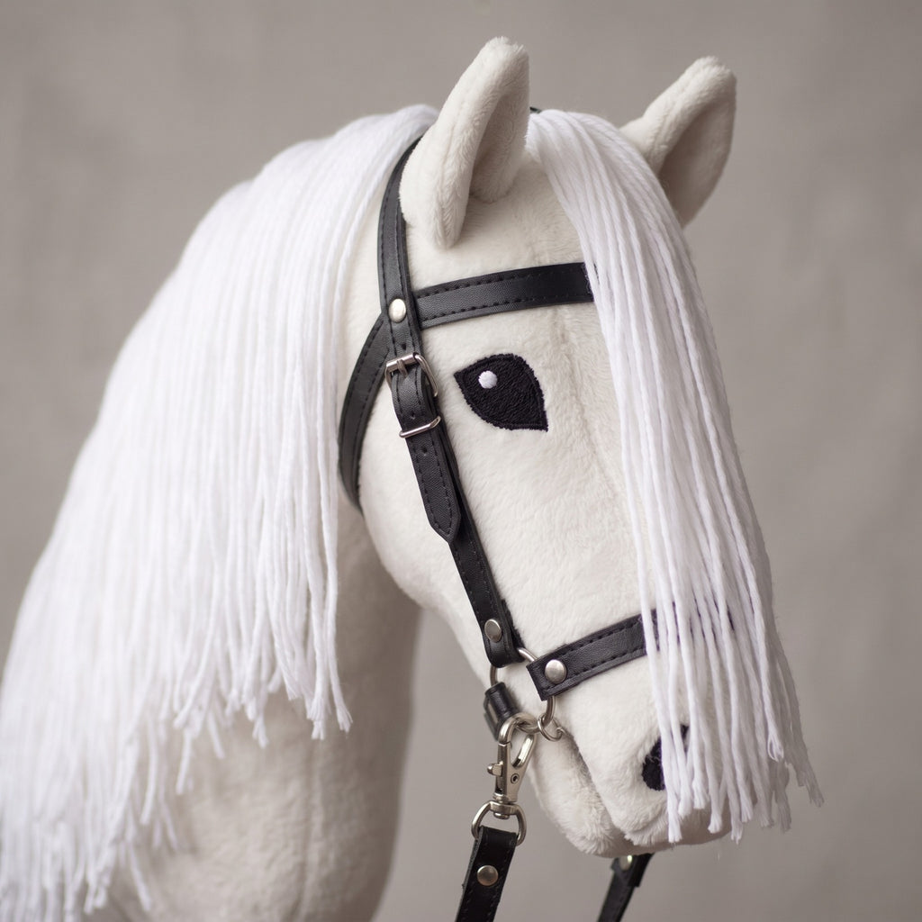 White Stick Horse Toy, Elegant Hobby Horse for Kids Pretend Play, Long White Mane, Black Halter Included, Horse Lover Gift