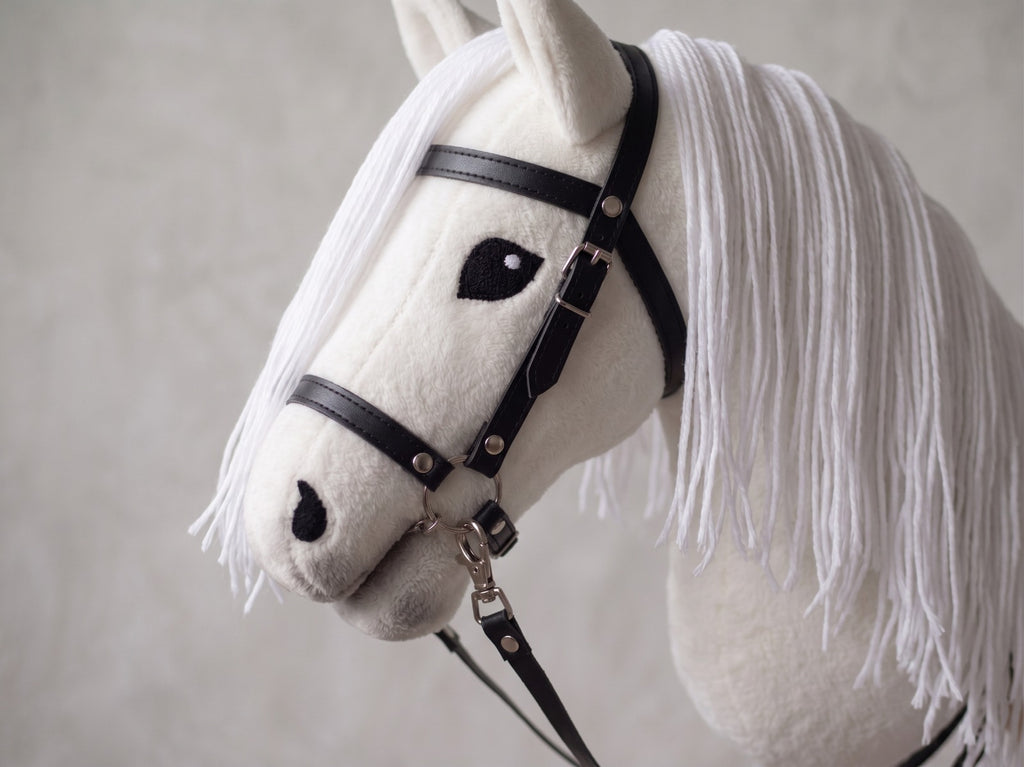 White Stick Horse Toy, Elegant Hobby Horse for Kids Pretend Play, Long White Mane, Black Halter Included, Horse Lover Gift