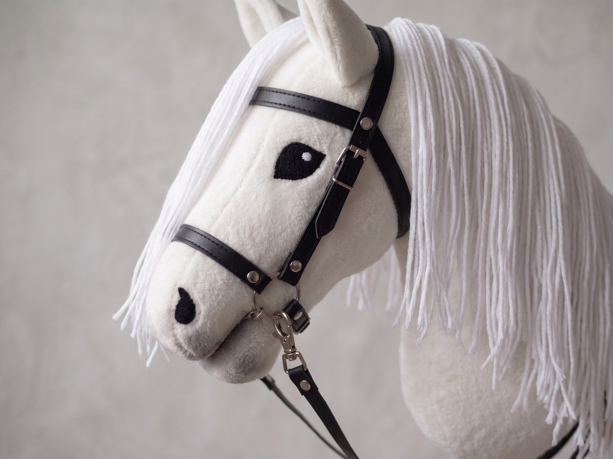 White Stick Horse Toy, Elegant Hobby Horse for Kids Pretend Play, Long White Mane, Black Halter Included, Horse Lover Gift