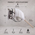 White Stick Horse Toy, Elegant Hobby Horse for Kids Pretend Play, Long White Mane, Black Halter Included, Horse Lover Gift