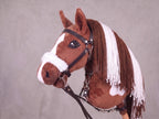 Brown and White Stick Horse Toy, Pinto Hobby Horse for Kids Pretend Play, Fluffy Halter Included, Horse Lover Gift