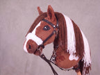 Brown and White Stick Horse Toy, Pinto Hobby Horse for Kids Pretend Play, Fluffy Halter Included, Horse Lover Gift