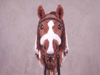 Brown and White Stick Horse Toy, Pinto Hobby Horse for Kids Pretend Play, Fluffy Halter Included, Horse Lover Gift