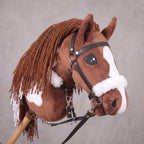 Brown and White Stick Horse Toy, Pinto Hobby Horse for Kids Pretend Play, Fluffy Halter Included, Horse Lover Gift
