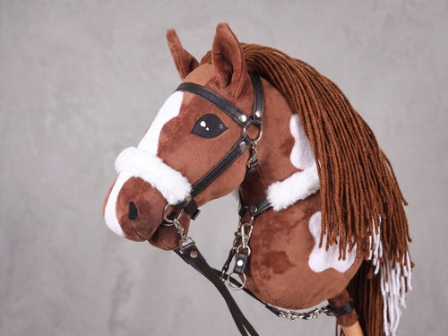 Brown and White Stick Horse Toy, Pinto Hobby Horse for Kids Pretend Play, Fluffy Halter Included, Horse Lover Gift