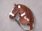 Brown and White Stick Horse Toy, Pinto Hobby Horse for Kids Pretend Play, Fluffy Halter Included, Horse Lover Gift