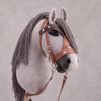 Light Gray Stick Horse Toy, Elegant Hobby Horse for Kids Pretend Play, Charcoal Mane, Black Halter Included, Horse Lover Gift