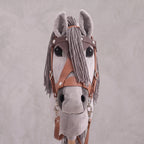 Light Gray Stick Horse Toy, Elegant Hobby Horse for Kids Pretend Play, Charcoal Mane, Black Halter Included, Horse Lover Gift