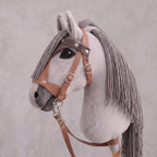Light Gray Stick Horse Toy, Elegant Hobby Horse for Kids Pretend Play, Charcoal Mane, Black Halter Included, Horse Lover Gift