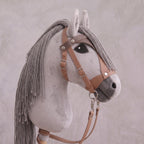 Light Gray Stick Horse Toy, Elegant Hobby Horse for Kids Pretend Play, Charcoal Mane, Black Halter Included, Horse Lover Gift