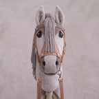 Light Gray Stick Horse Toy, Elegant Hobby Horse for Kids Pretend Play, Charcoal Mane, Black Halter Included, Horse Lover Gift