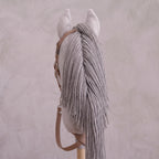 Light Gray Stick Horse Toy, Elegant Hobby Horse for Kids Pretend Play, Charcoal Mane, Black Halter Included, Horse Lover Gift