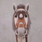 Light Gray Stick Horse Toy, Elegant Hobby Horse for Kids Pretend Play, Charcoal Mane, Black Halter Included, Horse Lover Gift