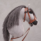 Light Gray Stick Horse Toy, Elegant Hobby Horse for Kids Pretend Play, Charcoal Mane, Black Halter Included, Horse Lover Gift