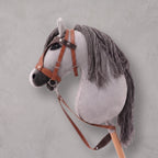 Light Gray Stick Horse Toy, Elegant Hobby Horse for Kids Pretend Play, Charcoal Mane, Black Halter Included, Horse Lover Gift
