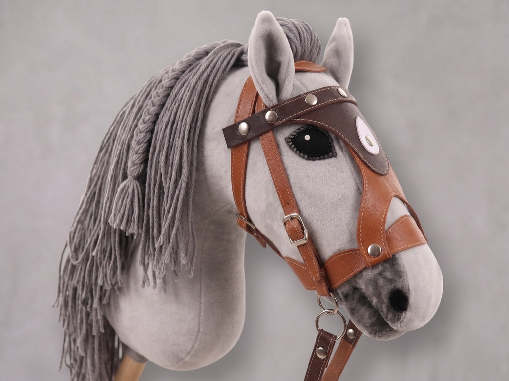 Light Gray Stick Horse Toy, Elegant Hobby Horse for Kids Pretend Play, Charcoal Mane, Black Halter Included, Horse Lover Gift