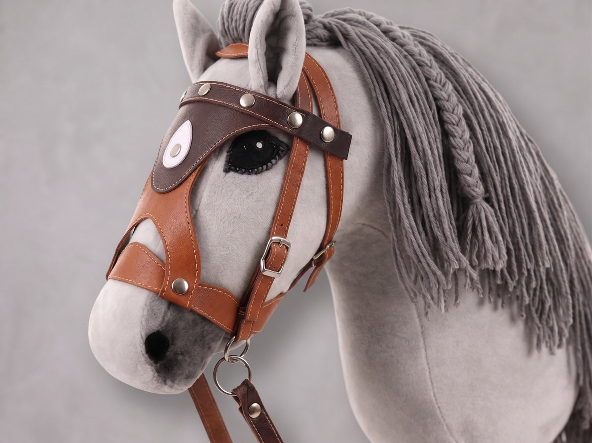 Light Gray Stick Horse Toy, Elegant Hobby Horse for Kids Pretend Play, Charcoal Mane, Black Halter Included, Horse Lover Gift