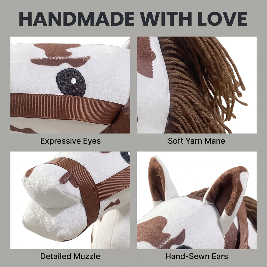 Brown & White Pinto Hobby Horse with Headcollar – Patch – ELYHORSES